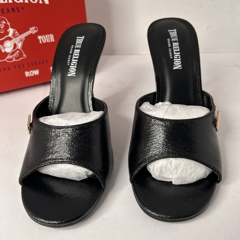 TRUE RELIGION Womens 7 Sophia Black Heeled Open Toe Sandals - Picture 3 of 10